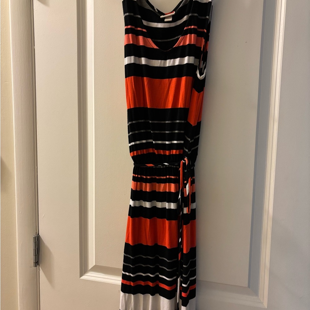 Merona Striped Midi Dress - Black, White, Orange